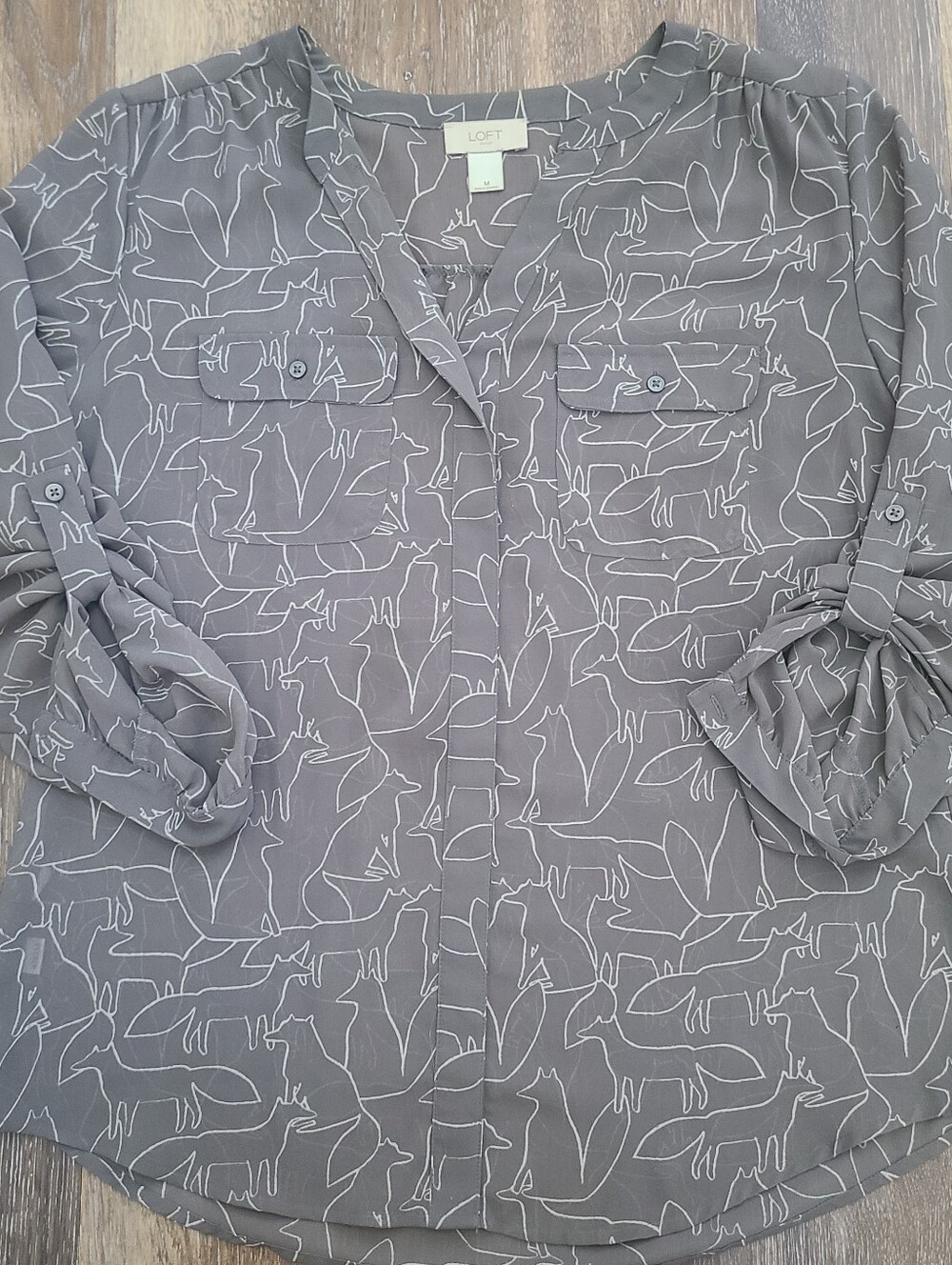 Loft Fox Print Button Front Blouse Women's Med